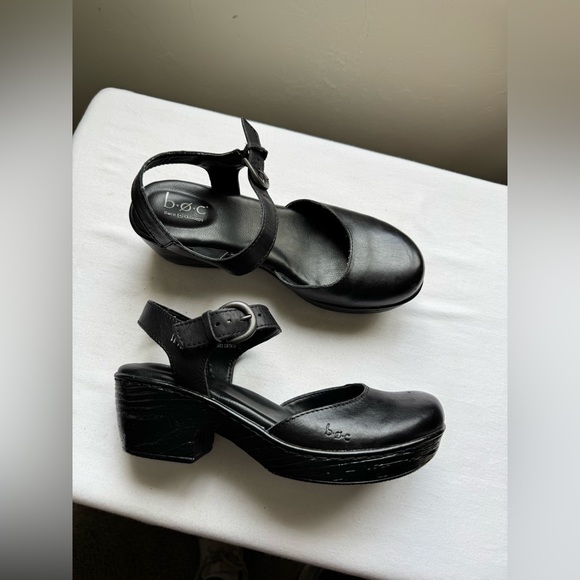 B.O.C Black Leather Mary Jane Slingback Clogs Size 7 - Picture 2 of 8